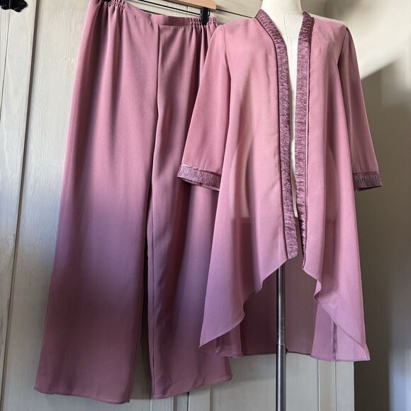 Maya Brooke Chiffon Sheer Pant Duster Set Women 8 Mauve Wedding Party Evening - Picture 12 of 16